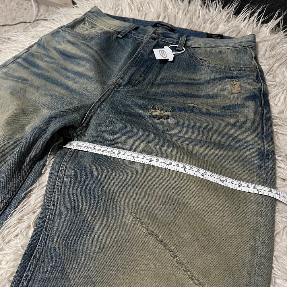 Vintage Faded Wash Distressed Ripped Wide-leg Baggy Denim Jeans Pants Blue sz 31 - Picture 16 of 16